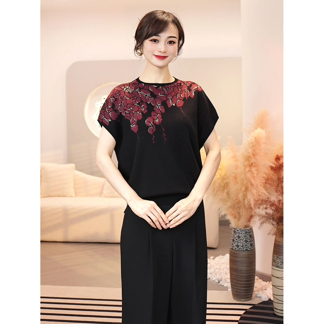 预售2025新【DD-106】莱赛尔夏季必入红黑花朵上衣女设计高级感十足