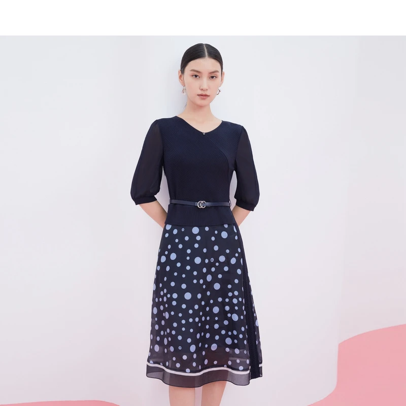 【粉丝专享】【CADIDL】波点针织裙子修身拼接连帽连衣裙CF04633Q7