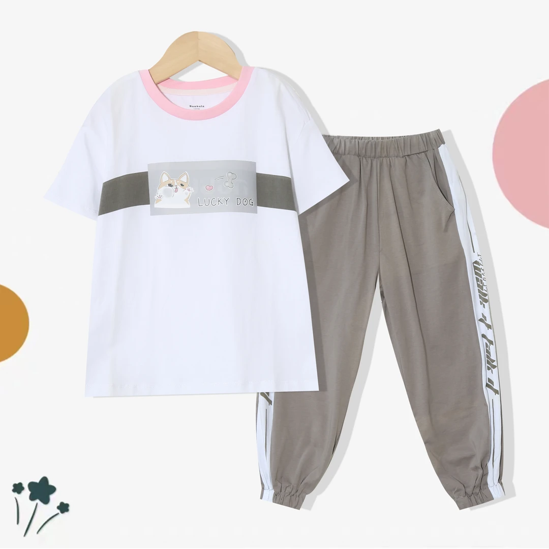 中大童时尚圆领夏季休闲拼接设计感套装P-N117(个别微脏 微染)