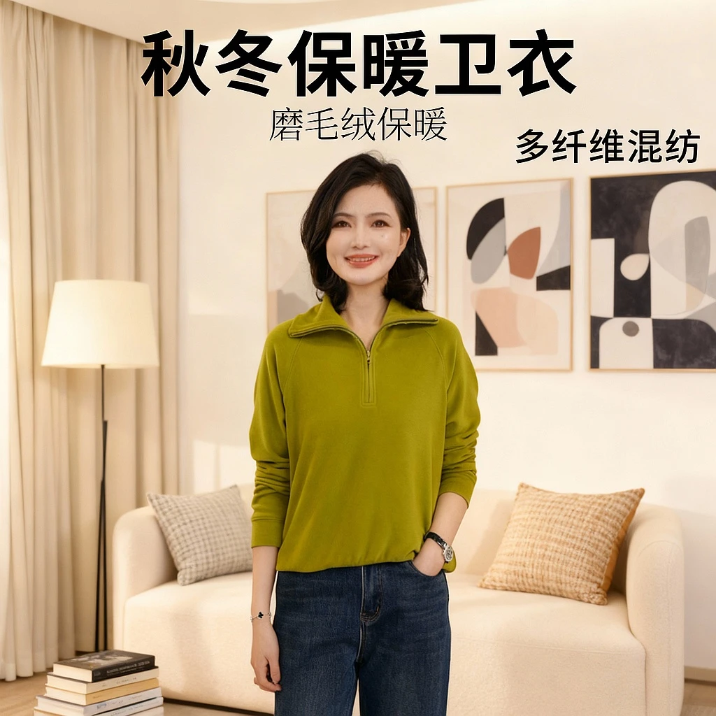 枫竺阿楠anan半拉链立领磨毛绒保暖卫衣女秋冬通勤内搭休闲上衣