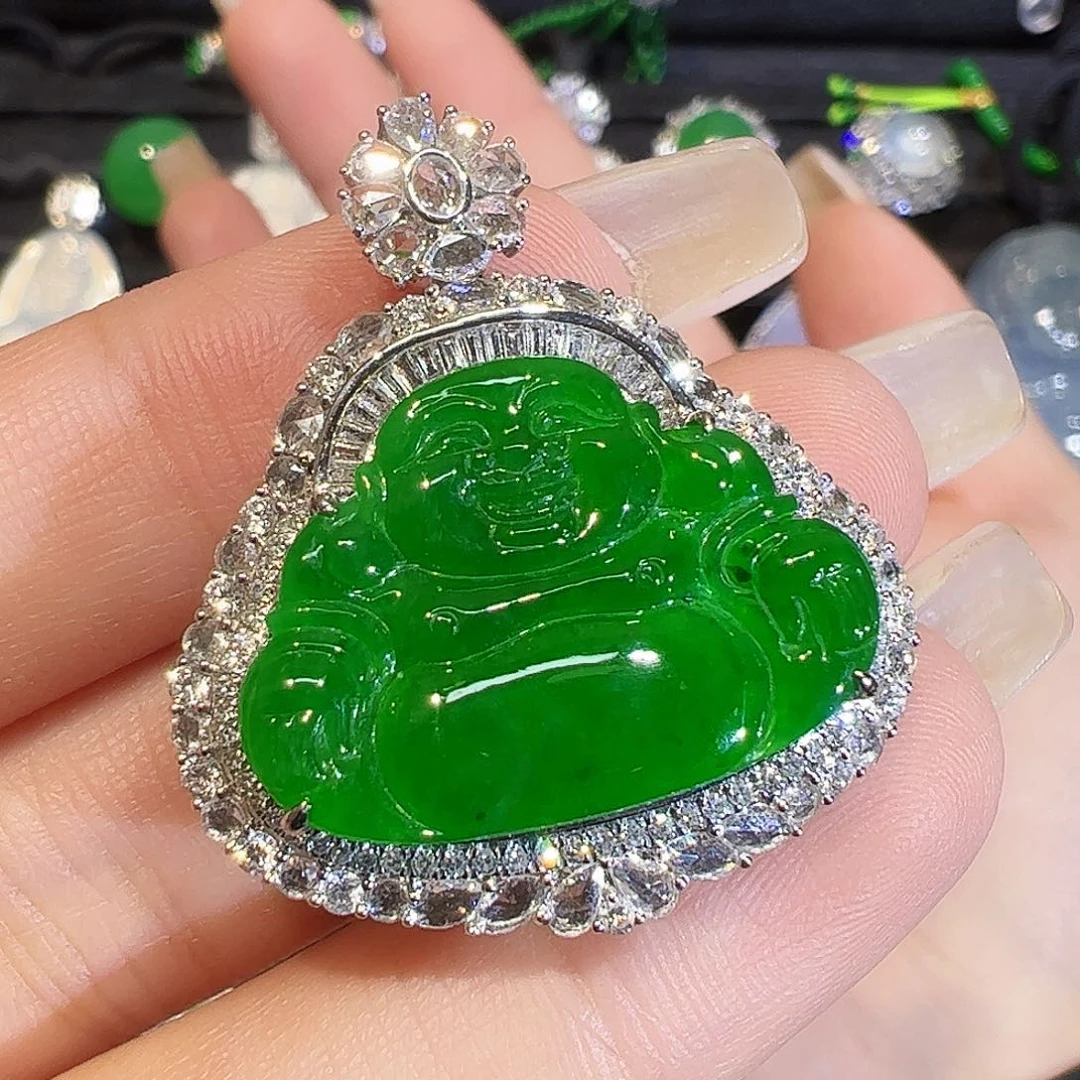 翡翠颈饰18K金镶嵌佛公