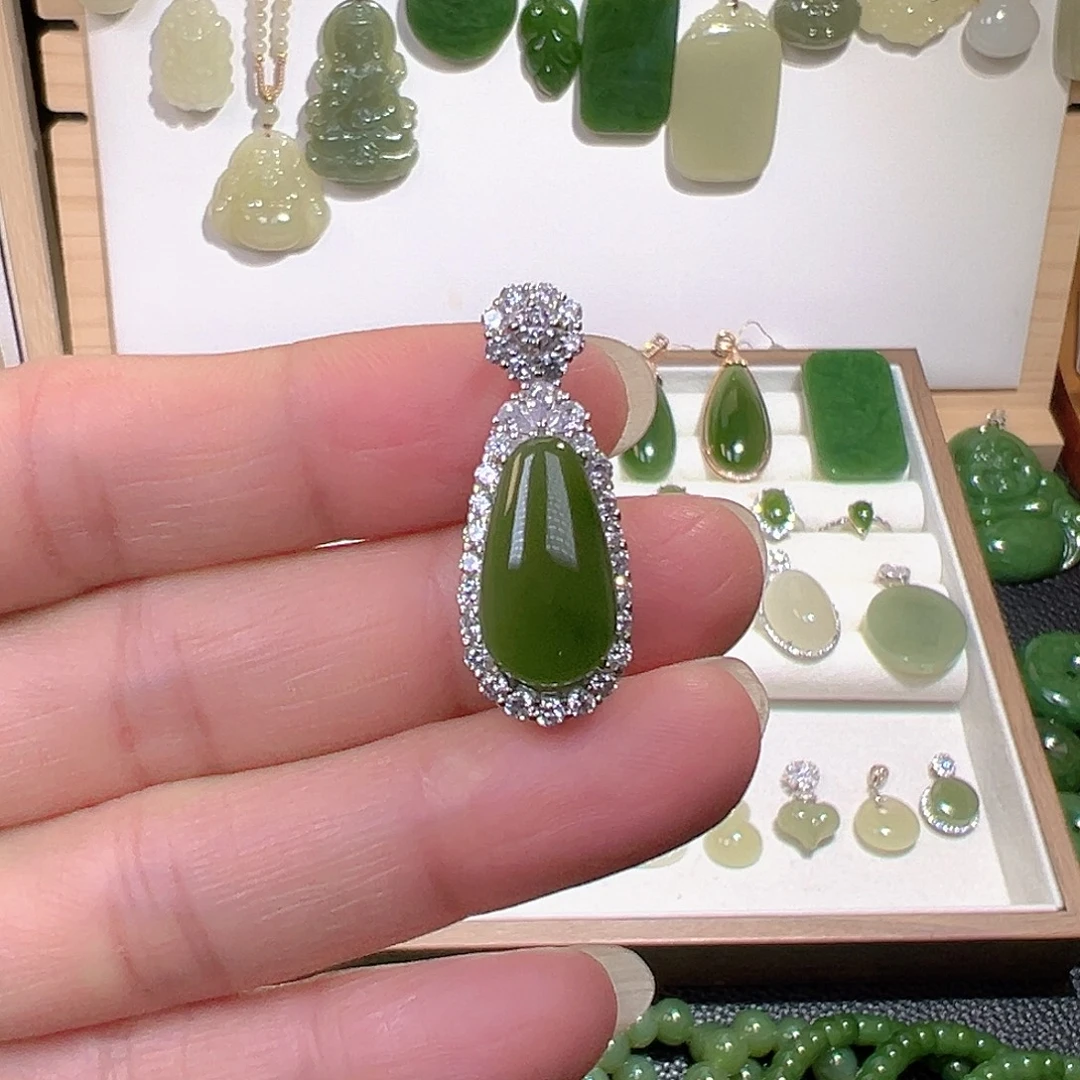 和田玉（碧玉）银S925镶嵌颈饰