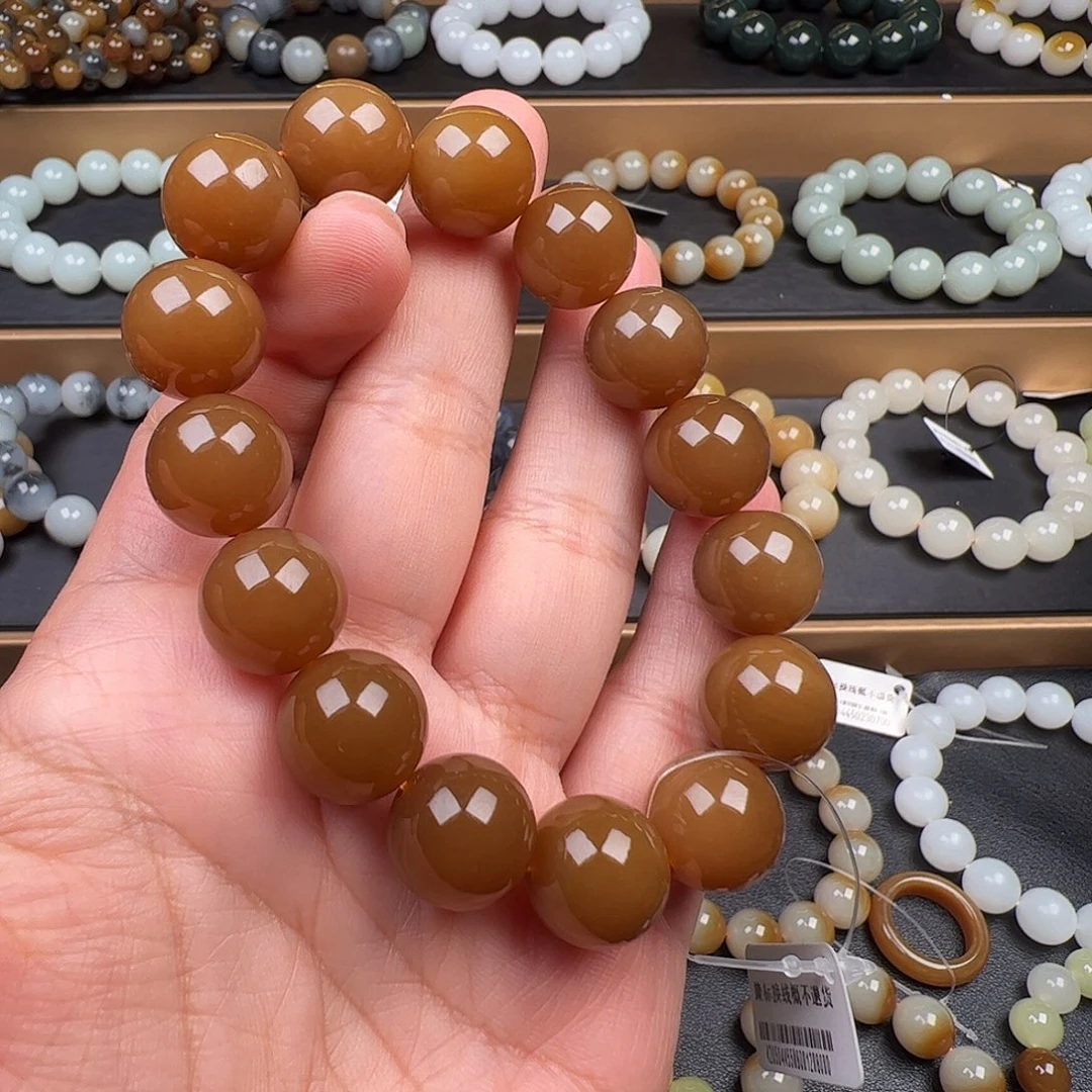 和田玉未镶嵌手链新疆且末金山红糖卡14