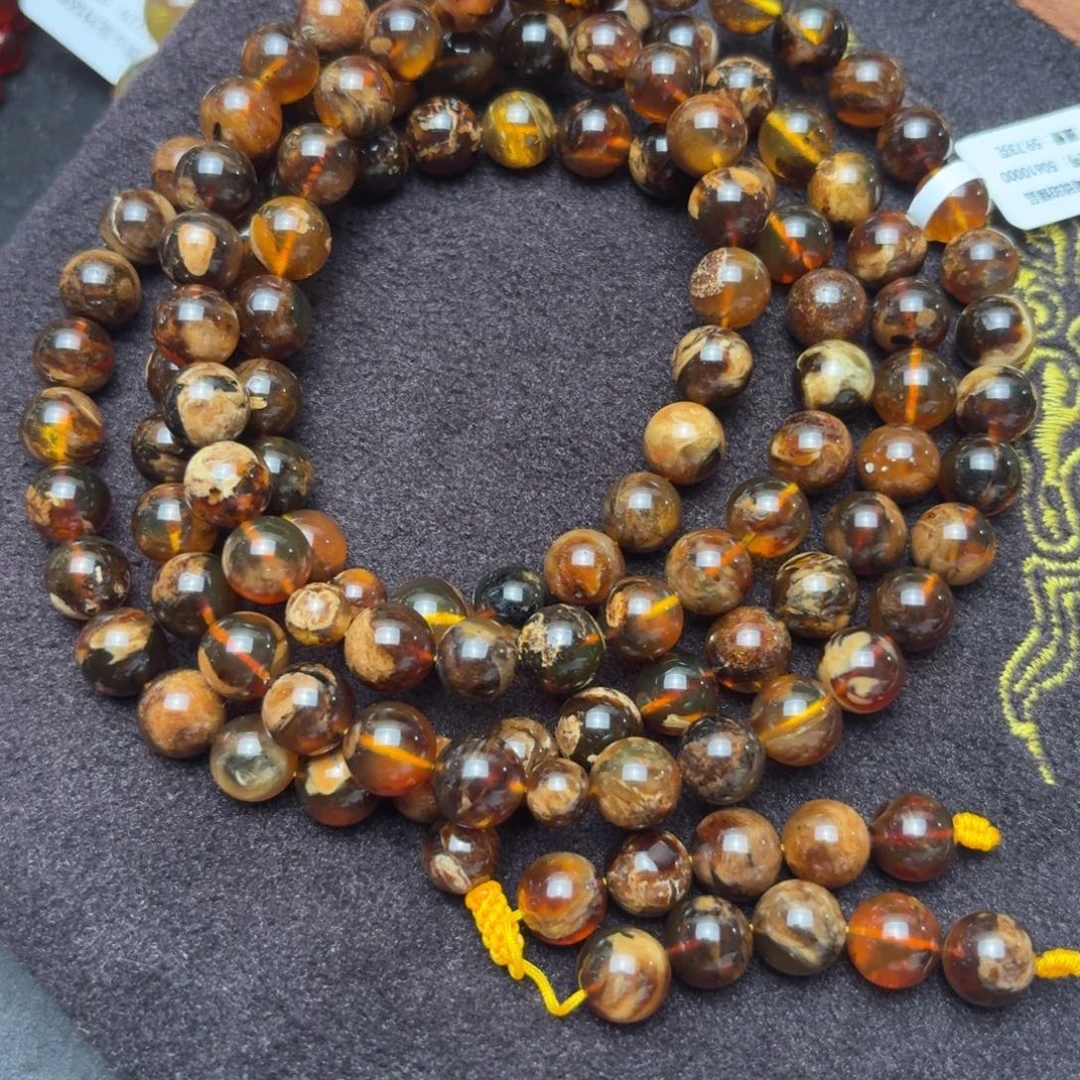 琥珀未镶嵌珠宝奇石9.5mm茶底金丝蜜