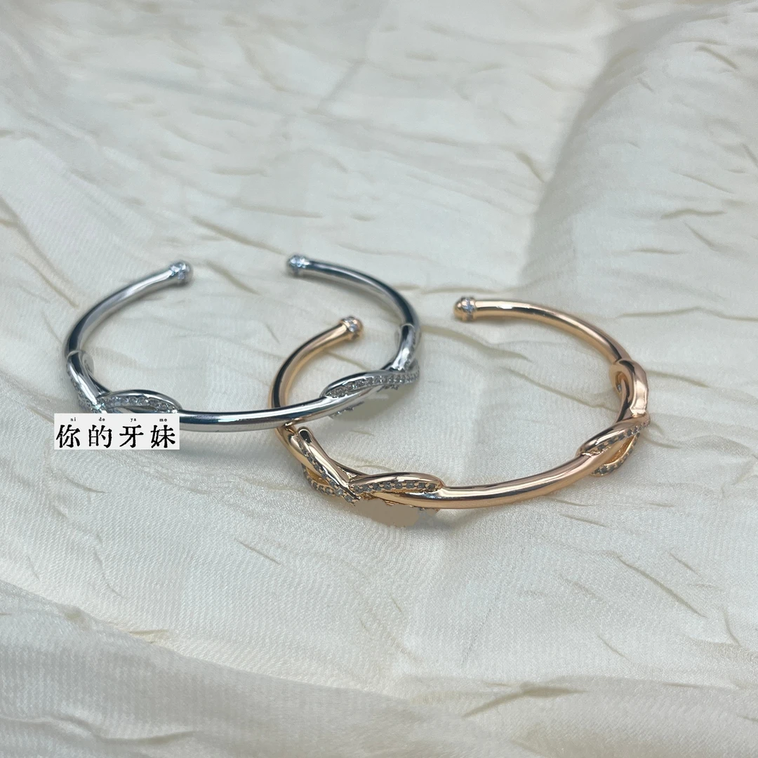 铜合金锆石手链 满锆双拧结手镯SL352小众轻奢气质复古时尚