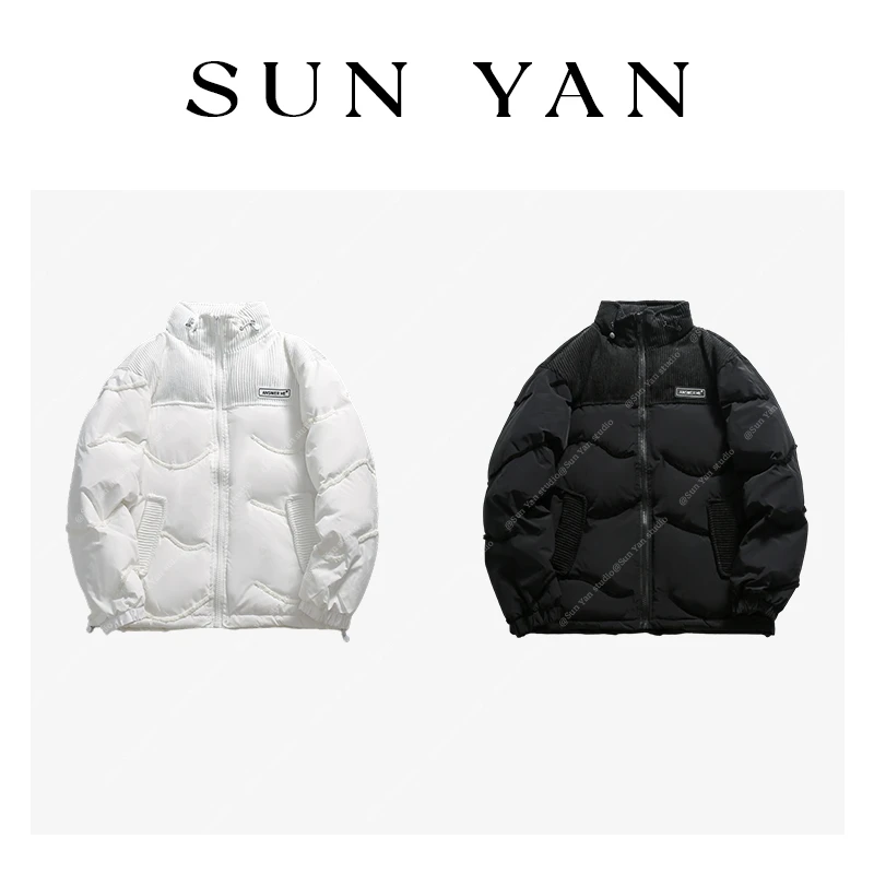 孙妍【灯芯絮语】立领拼接灯芯绒面料字母小标装饰短款棉服外套女