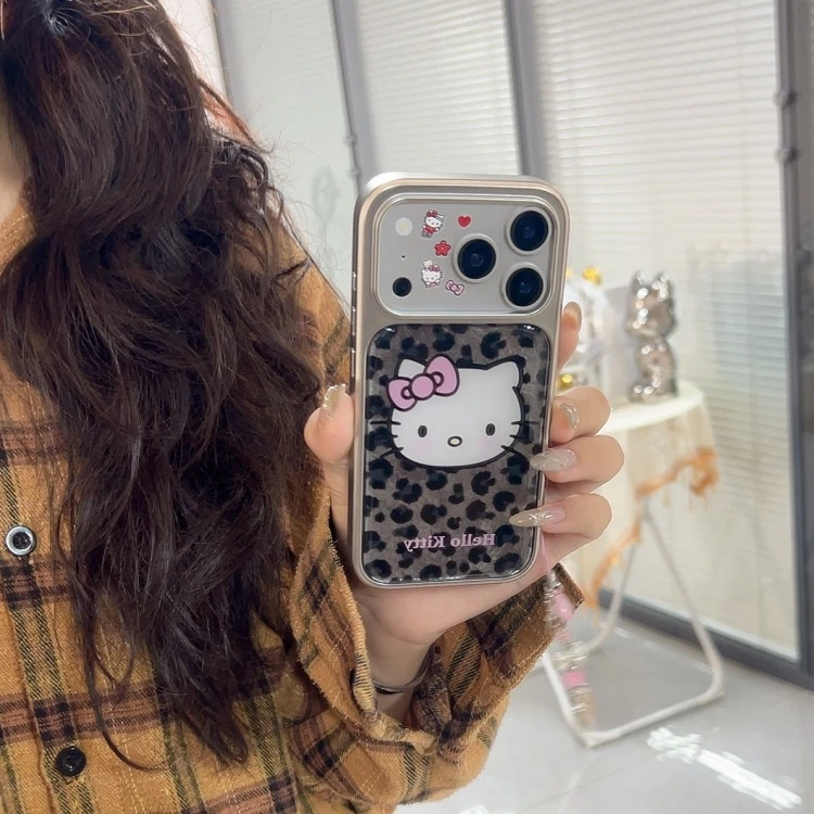 黑色豹纹kt带挂绳手机壳适用苹果17/16/15/14/13pro