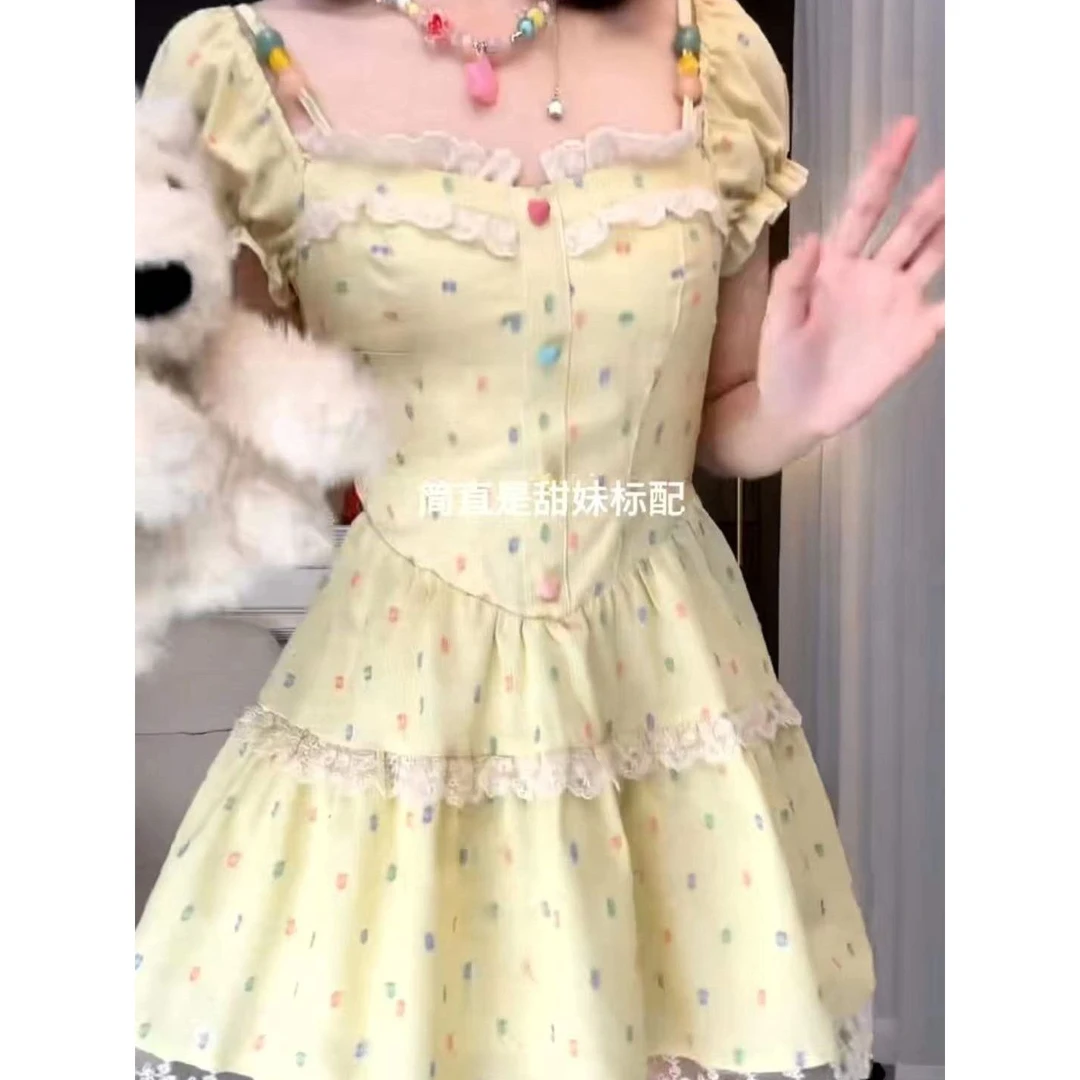 糖果甜心2.0 夏季新款法式甜辣妹甜美小个子小众设计感短袖连衣裙