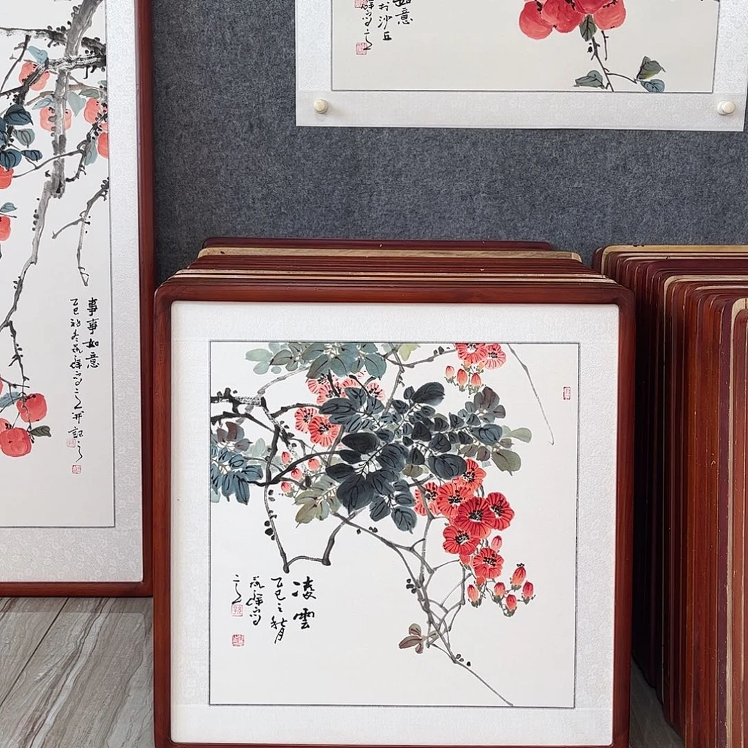 国画书画作品带框63×63