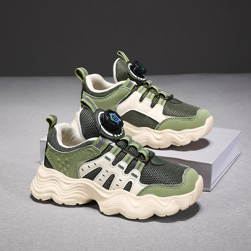 男童鞋子男孩春秋新款中大童纽扣百搭透气网面运动鞋休闲轻便跑步