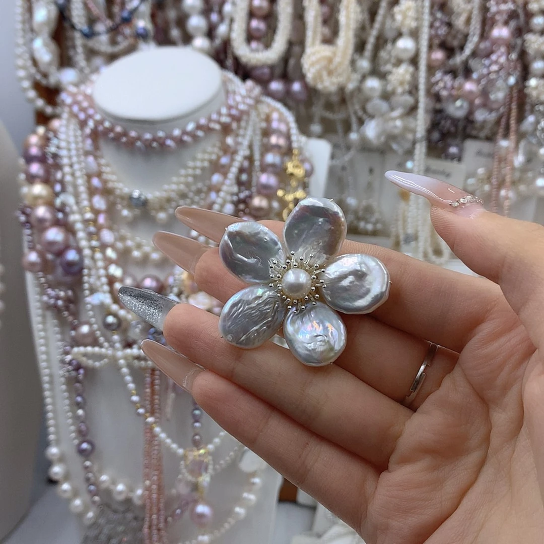 花***朱淡水珍珠银S925镶嵌项链耳饰