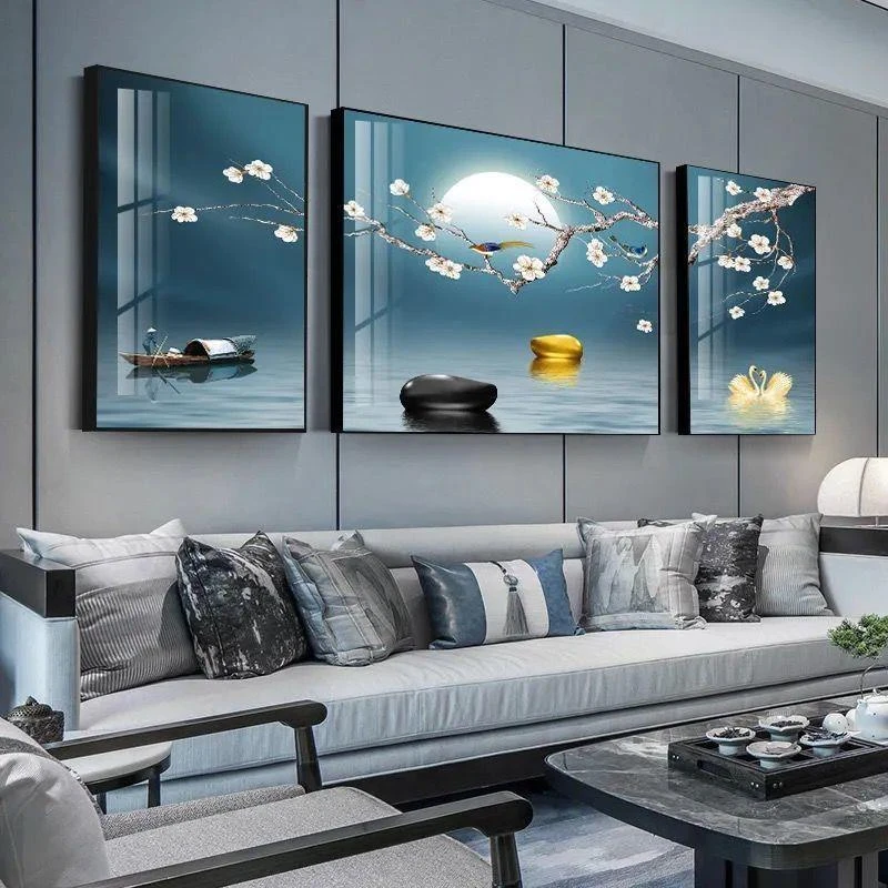 现代简约自粘墙贴三联画卧室客厅山水壁画电视沙发背景墙贴画