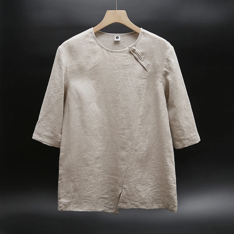 中国风纯亚麻七分袖上衣服男式休闲汉服设计款中式男装YZ-889