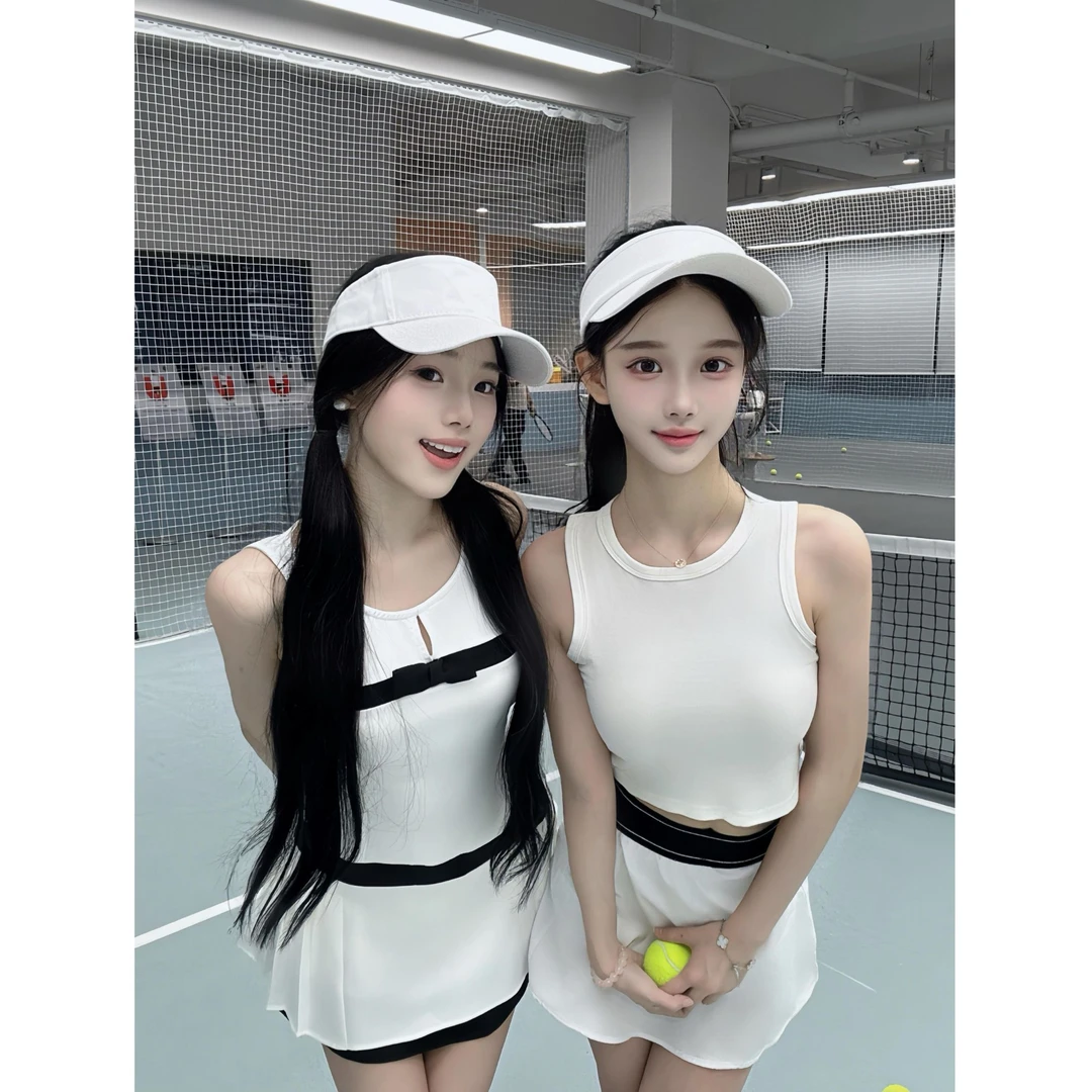 【娇宠网球少女】2025夏季新款韩系甜美减龄收腰挂脖短款背心连衣裙