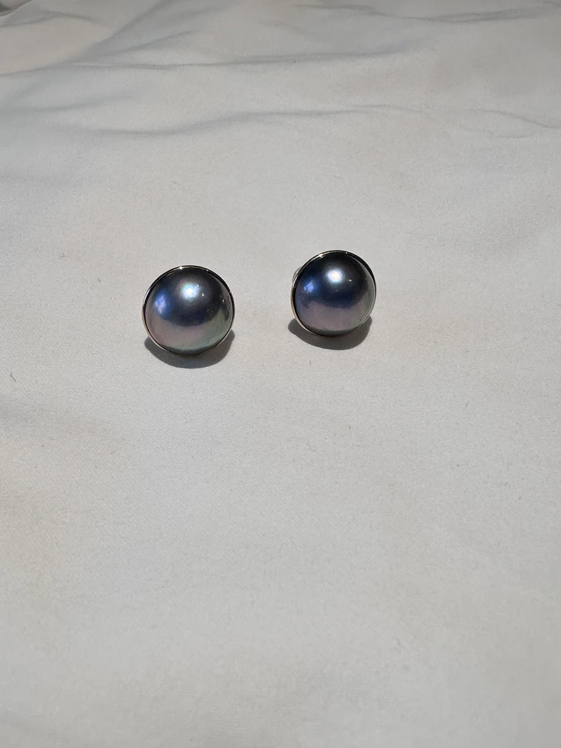 【钱元元专享】【18k金】海水蓝简包马贝珍珠耳钉13-14MM