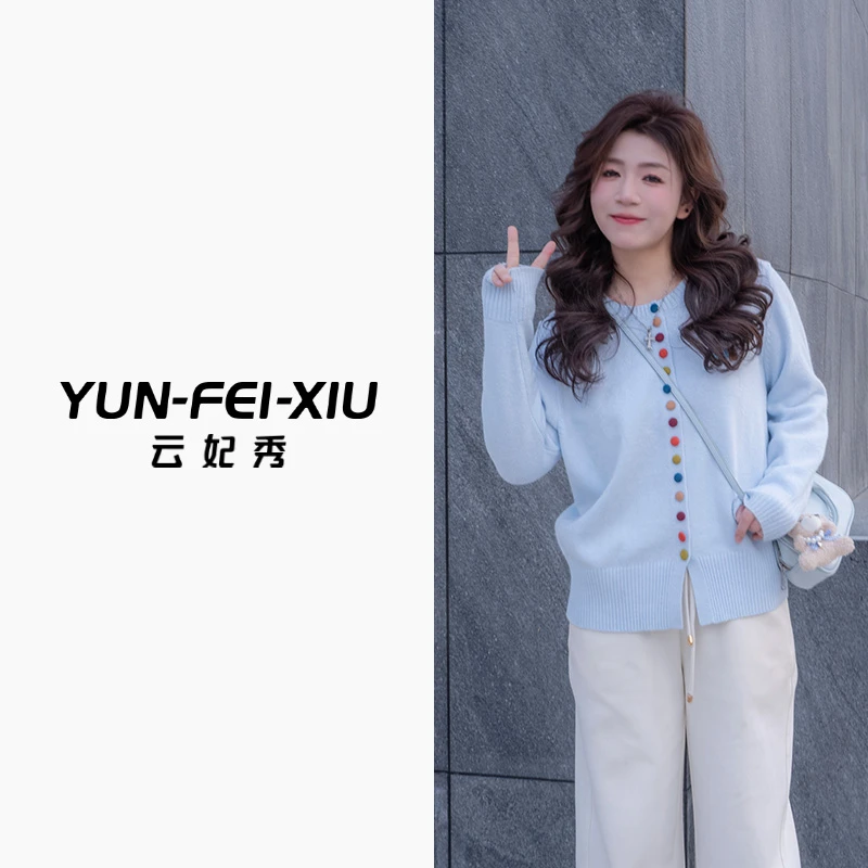 云妃秀大码女装针织衫宽松简约圆领百搭微胖上衣时尚显瘦春92403