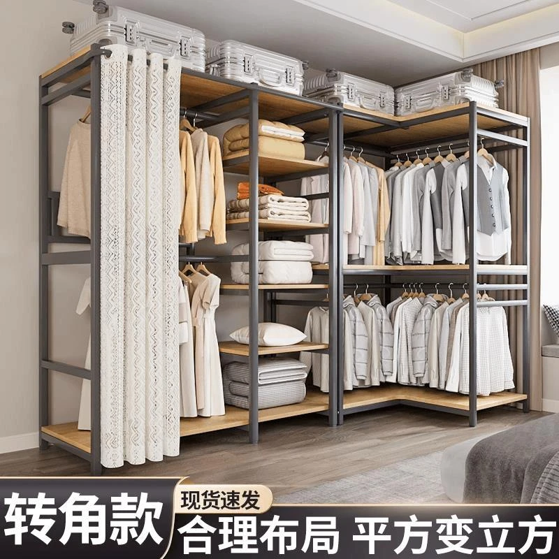新疆包邮转角衣柜家用卧室简易衣柜结实耐用加厚加粗钢架组装金