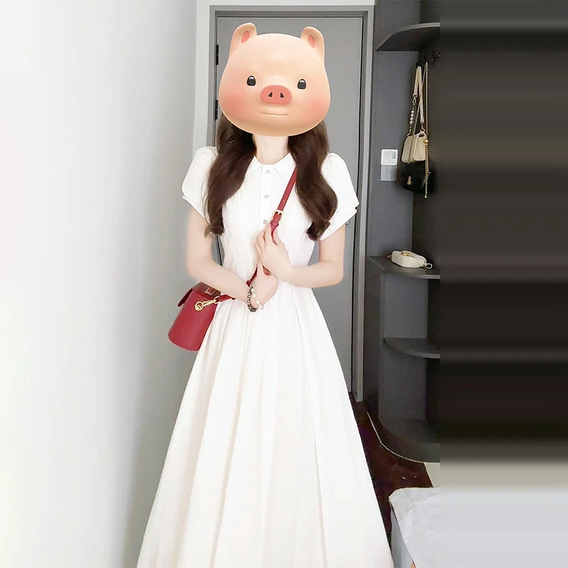 法式学院风白色衬衫连衣裙子女夏季2025新款初恋气质绝美收腰长裙