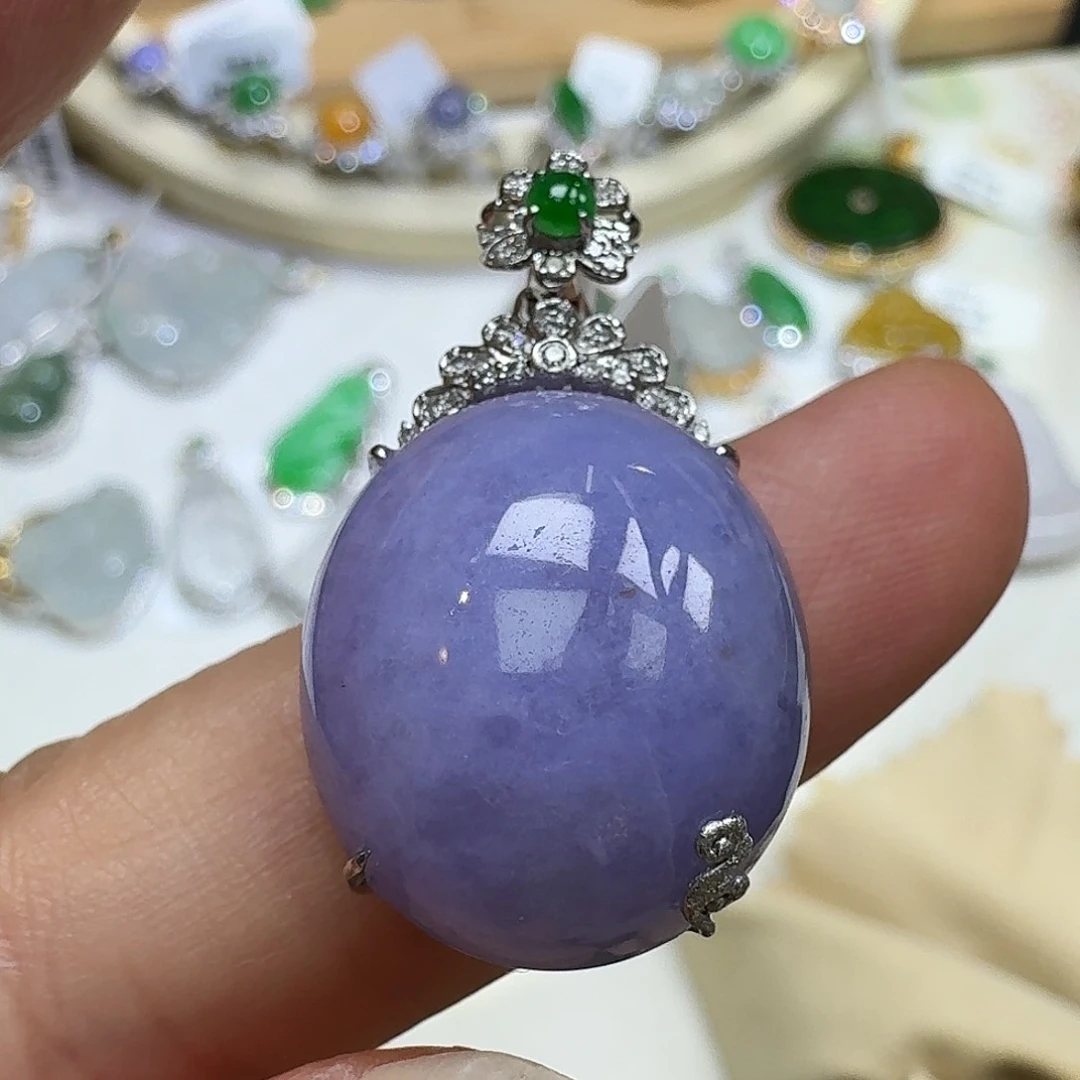 翡翠18K金镶嵌吊坠(不含链)回流