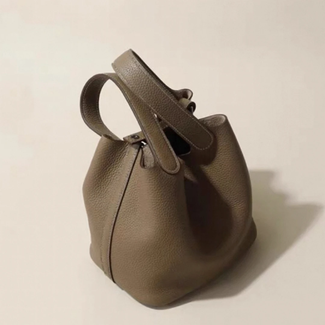 2025年新款水桶包头层牛皮14cm真皮手提包手拎