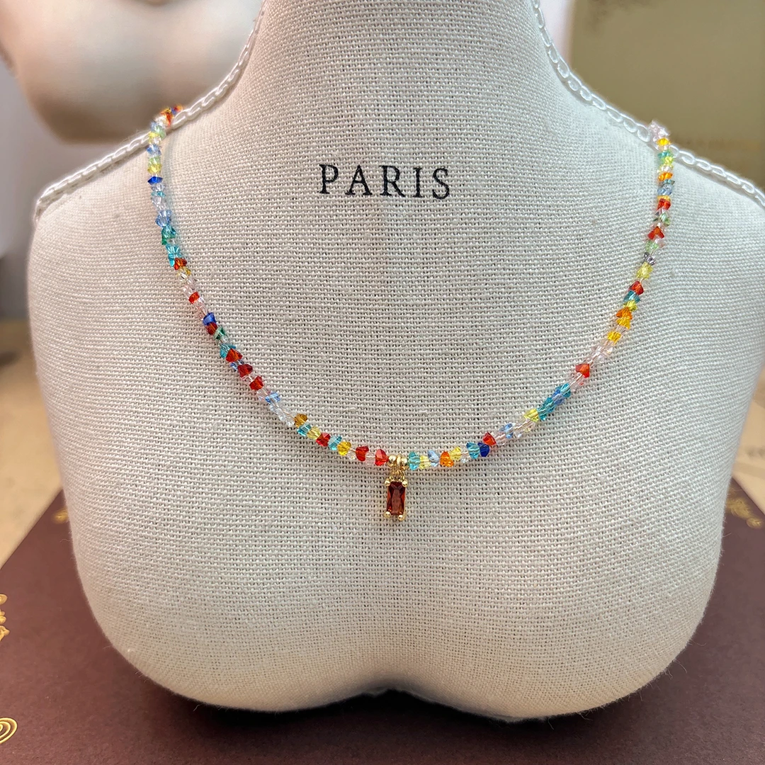 铜合金项链 彩色吊坠锁骨链夏日多巴胺项链