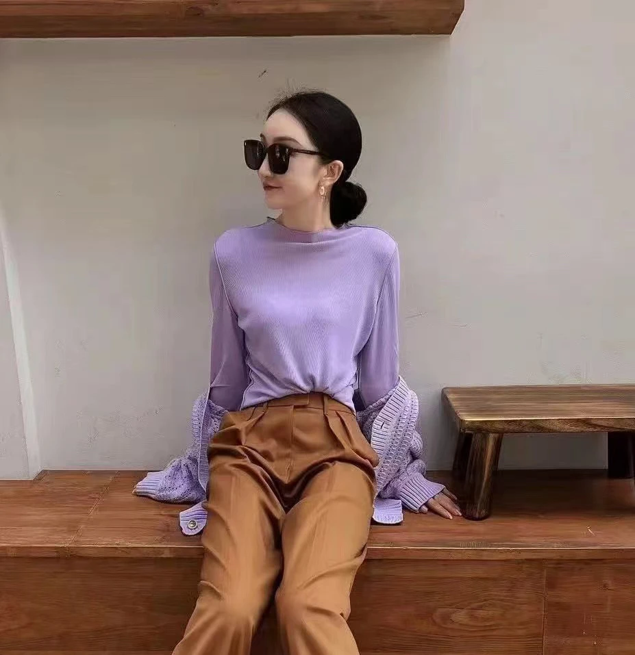 （不退换）5300253气质半高领时尚网红百搭秋冬休闲纯色打底衫长袖