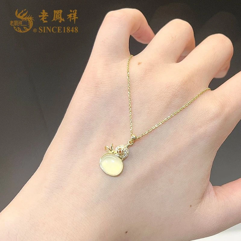 老鳯祥 坠链均925银 多宝葫芦项链钱币葫芦新中式轻奢锁骨链