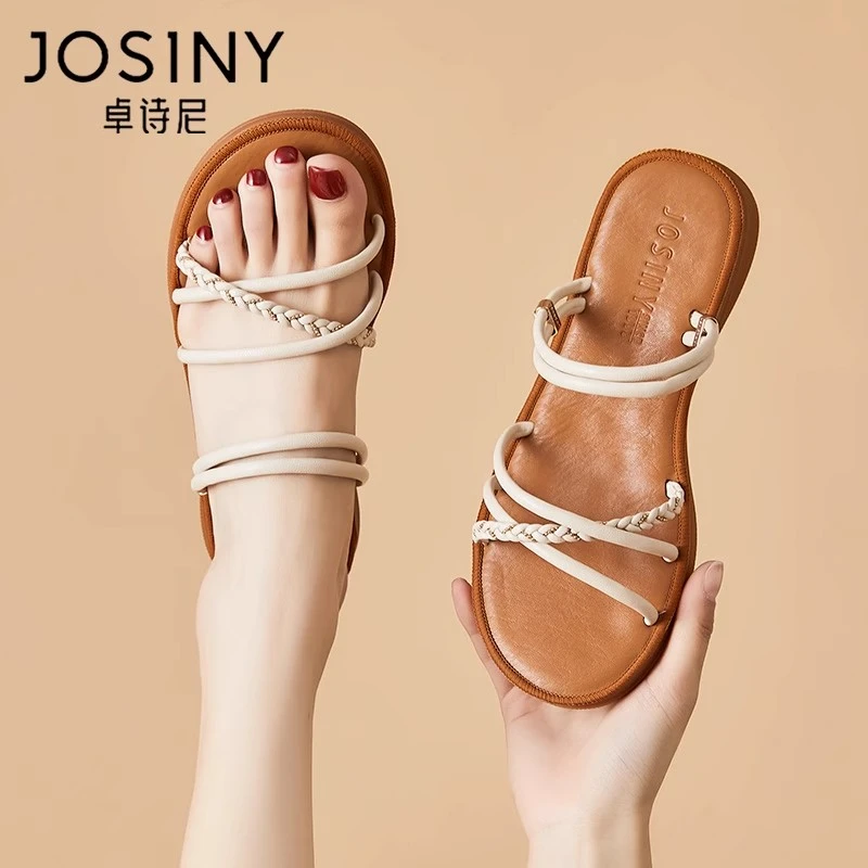 卓诗尼平底百搭凉鞋女夏季新款外穿法式凉拖两穿拖鞋罗马夏天露趾