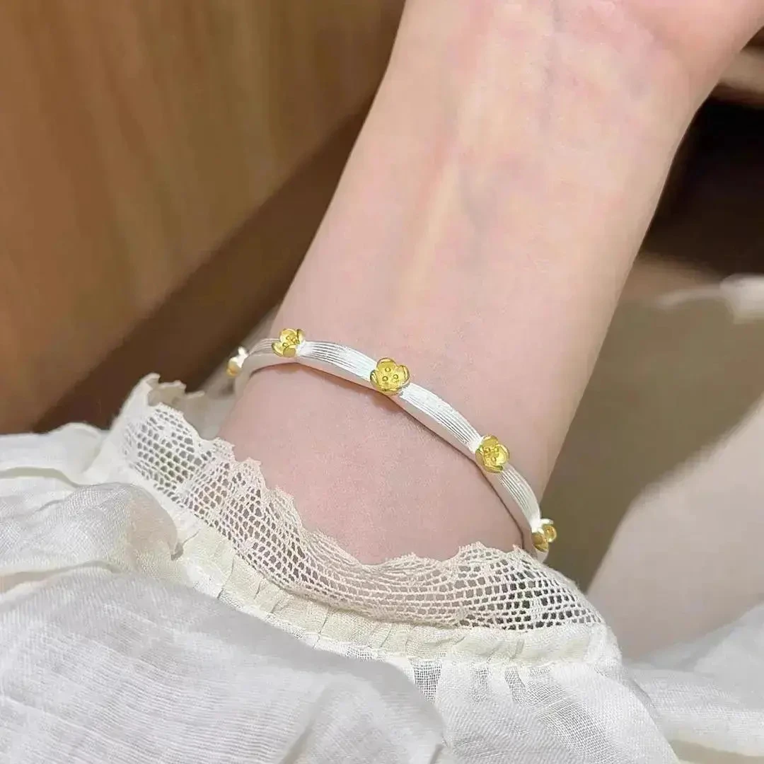 999.9银桂花手镯实心开口