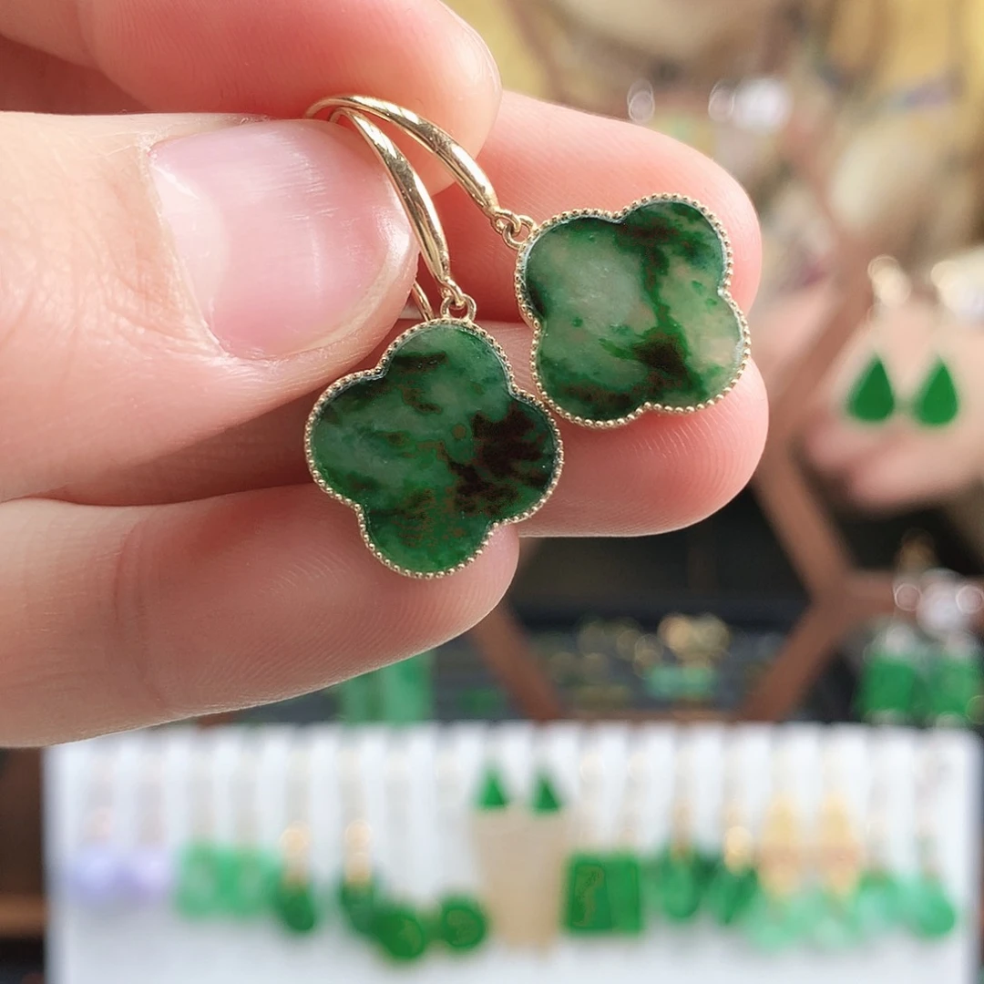 翡翠耳饰18K金镶嵌耳饰