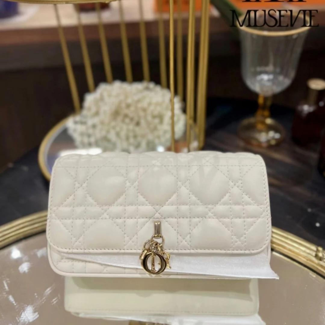 95新 DIOR/迪奥 77091B 白色My Dior-Dior Talk手机包单肩斜挎包