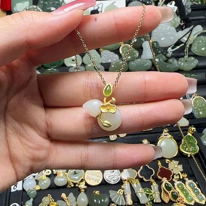 颈饰银S925镶嵌和田玉送链子送绳