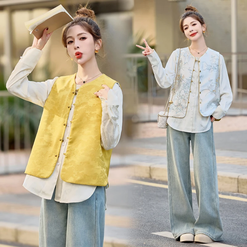 新中式气质高贵国风马甲女款外穿2025新款洋气百搭提花马夹花色