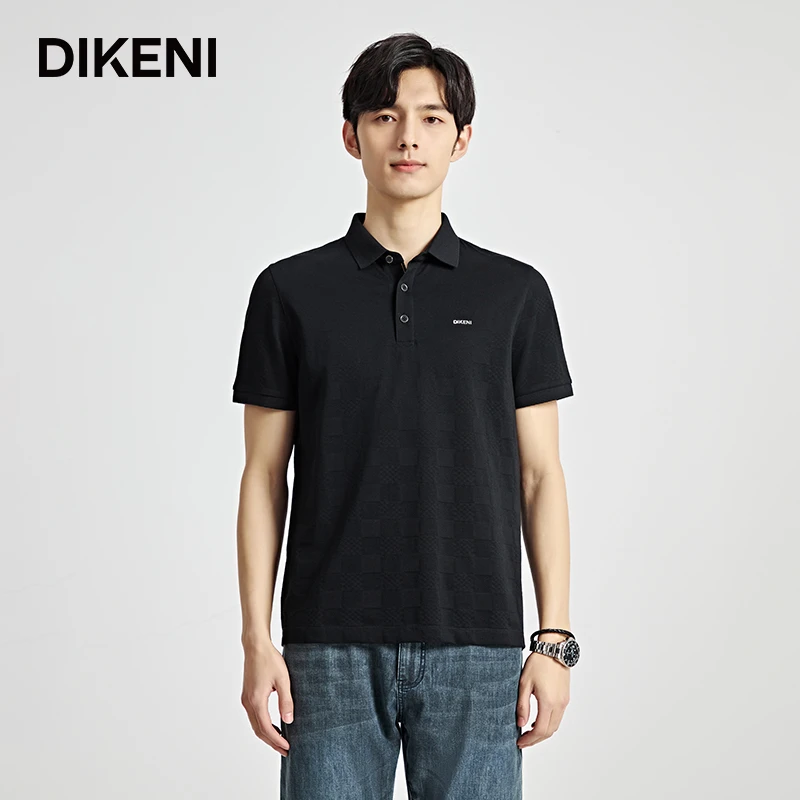 迪柯尼男装IP棋盘格Polo衫夏季新款高品质羊毛桑蚕丝T恤13426H255