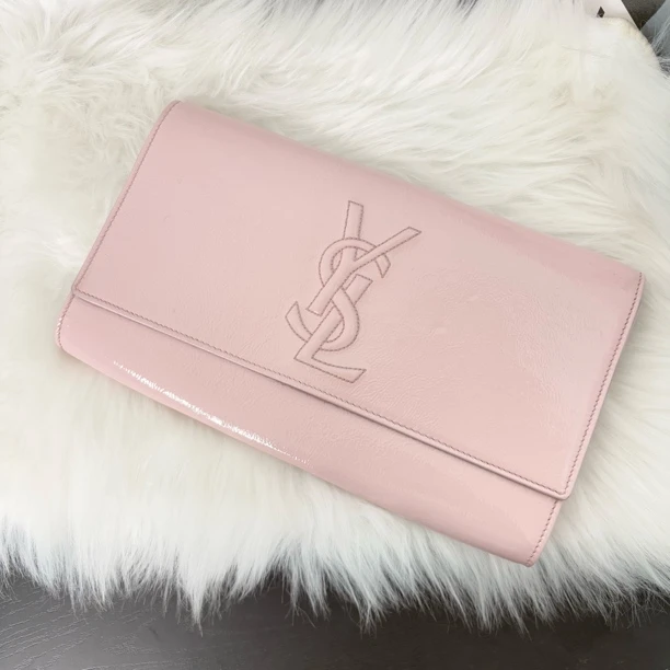 95新 YSL/圣罗兰 樱花粉正标手拿包 S