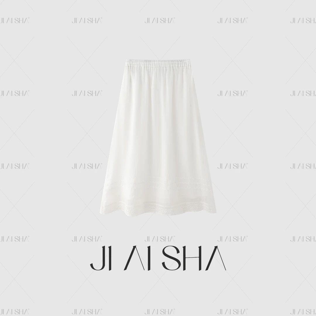 JAS 今屿 夏季法式高级苎麻薄款蕾丝拼接显瘦半身裙JY252-XA-182Y