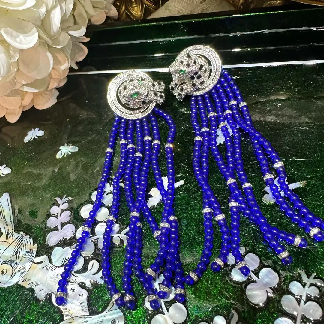 重工豹子蓝色流苏饰品