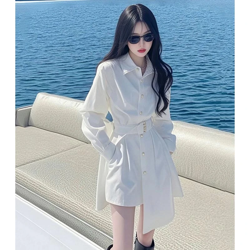 2025新款今年流行爆款小个子漂亮独特小香风白色不规则衬衫连衣裙