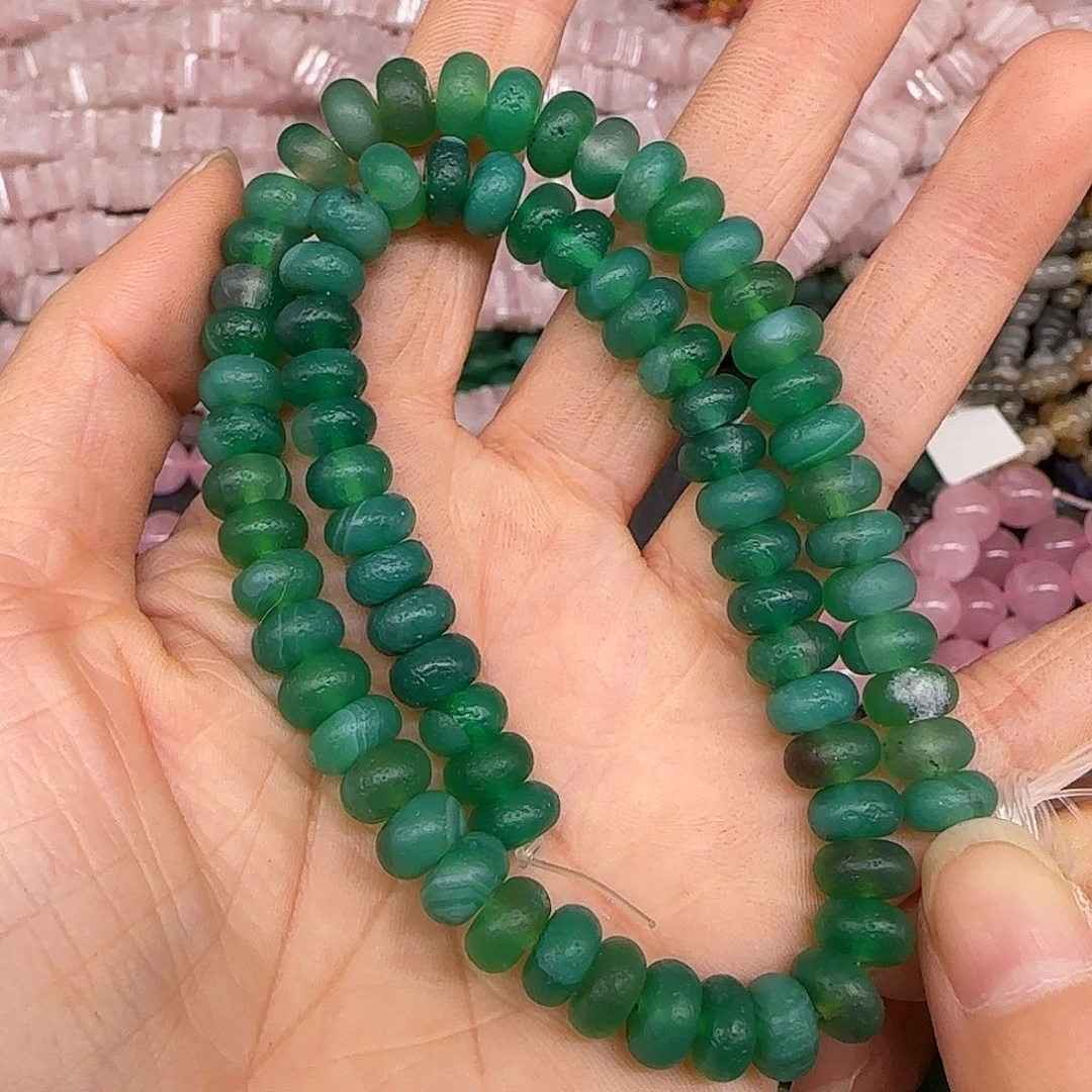 玛瑙/玉髓合金珠宝半成品绿玛瑙算盘7mm一条