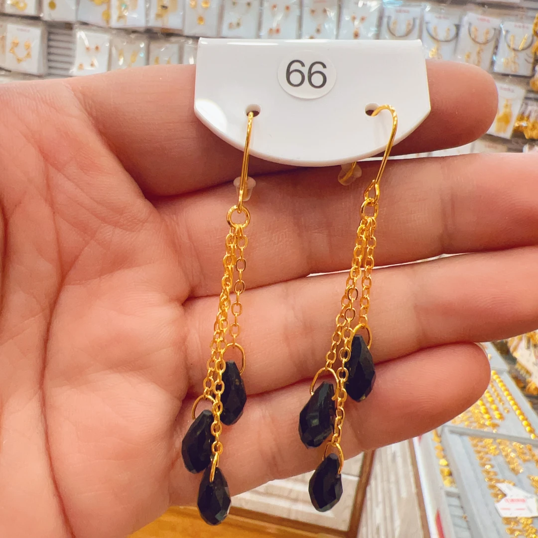 铜合金耳饰 e066 新款时尚休闲百搭双车花流苏黑石头耳环