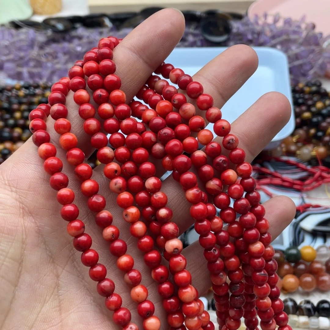 玛瑙/玉髓珠宝半成品未镶嵌一条卡6红精灵圆珠有虫眼呼吸孔