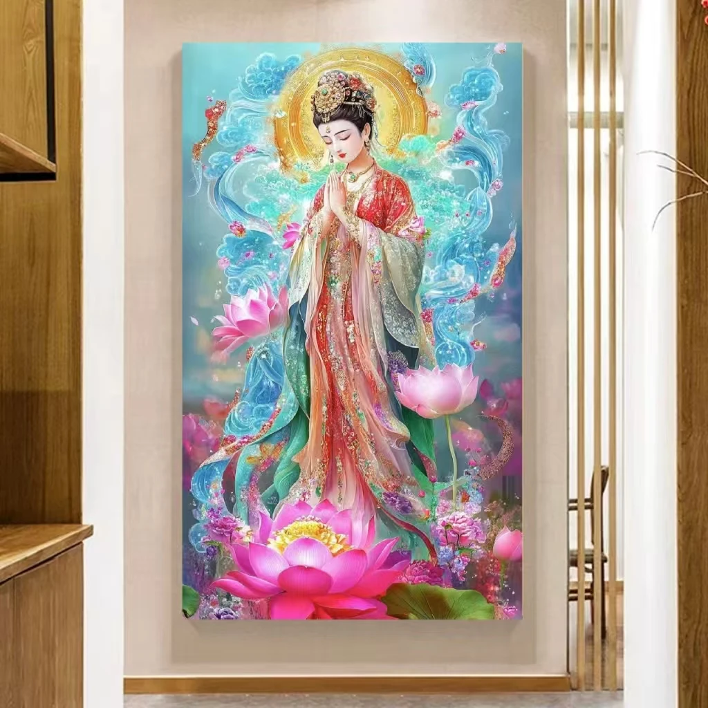 预售定制十字绣原创版权水月观音中格120*65没绣的f2078