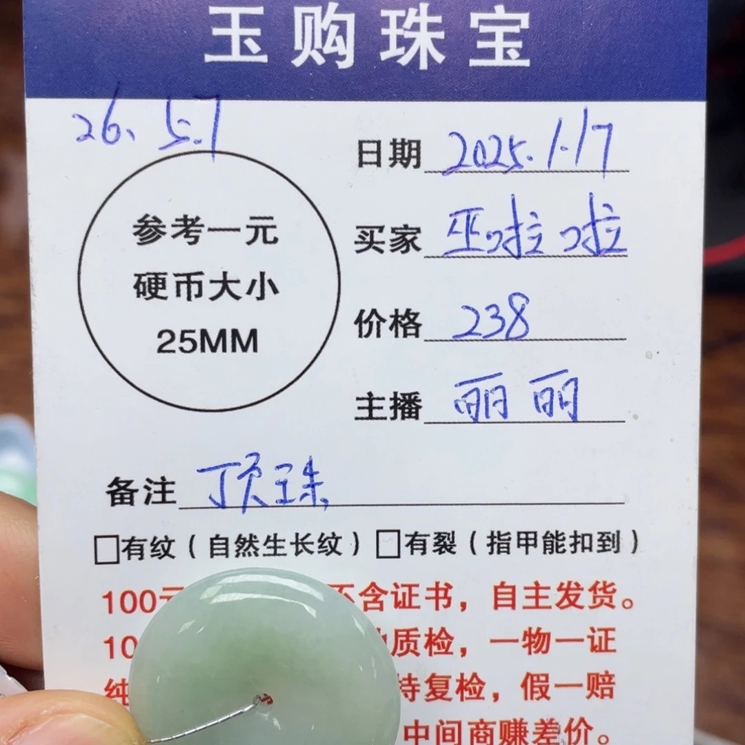 翡翠颈饰未镶嵌巫*啦平安扣