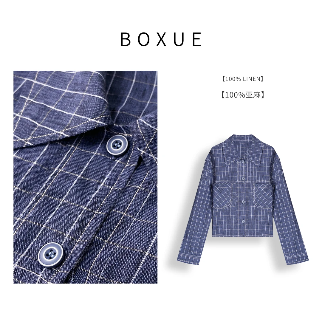 BOXUE“奥卡兹” 2025春季新款高级100亚麻格子 衬衫 #250106CS44
