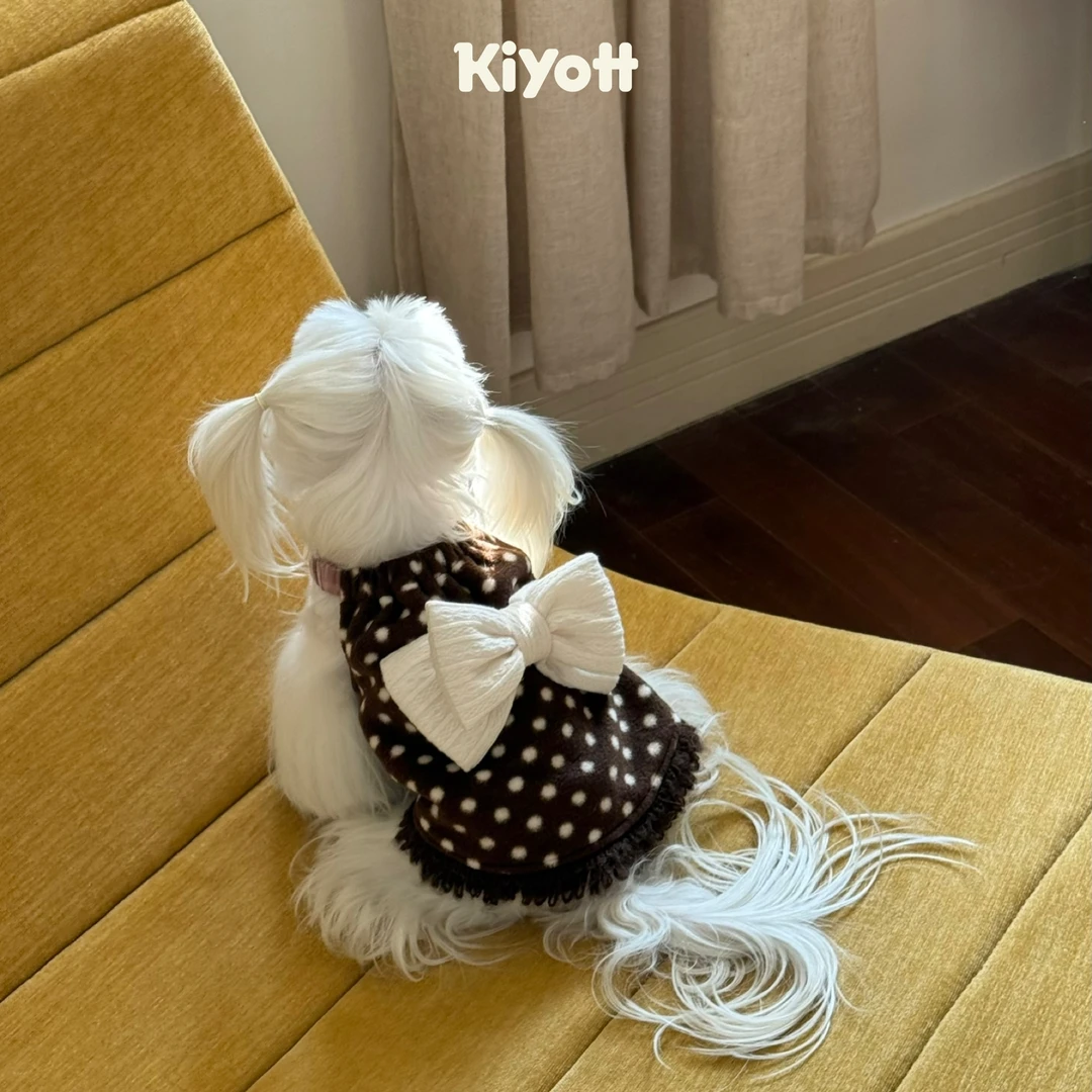 KIYOTT 焦糖奶泡连身裙宠物狗韩国进口布料熊熊可爱波点中小型犬