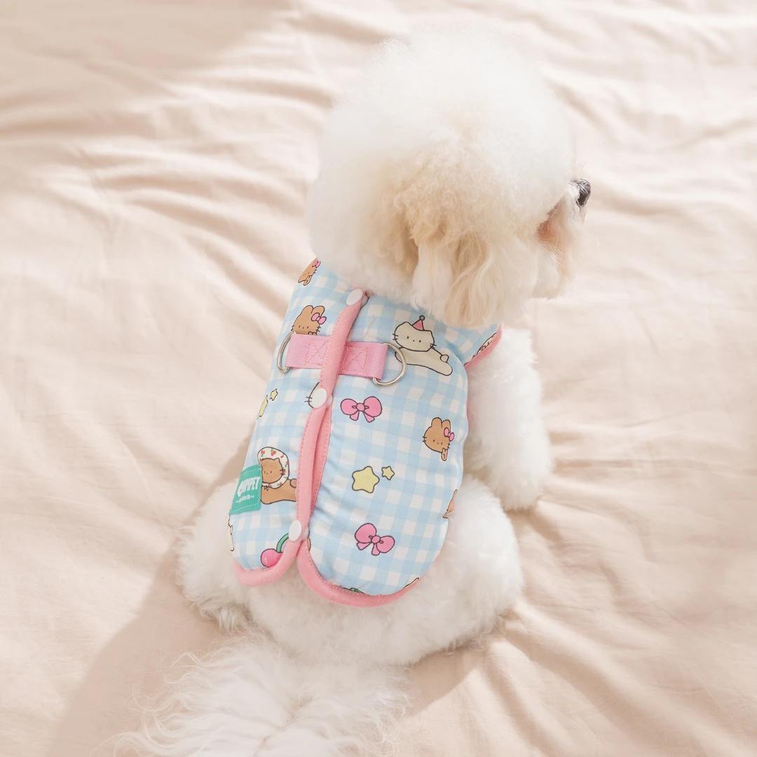 秋冬新款卡通满印牵引保暖棉衣马甲宠物狗狗中小型犬秋冬宠物衣服