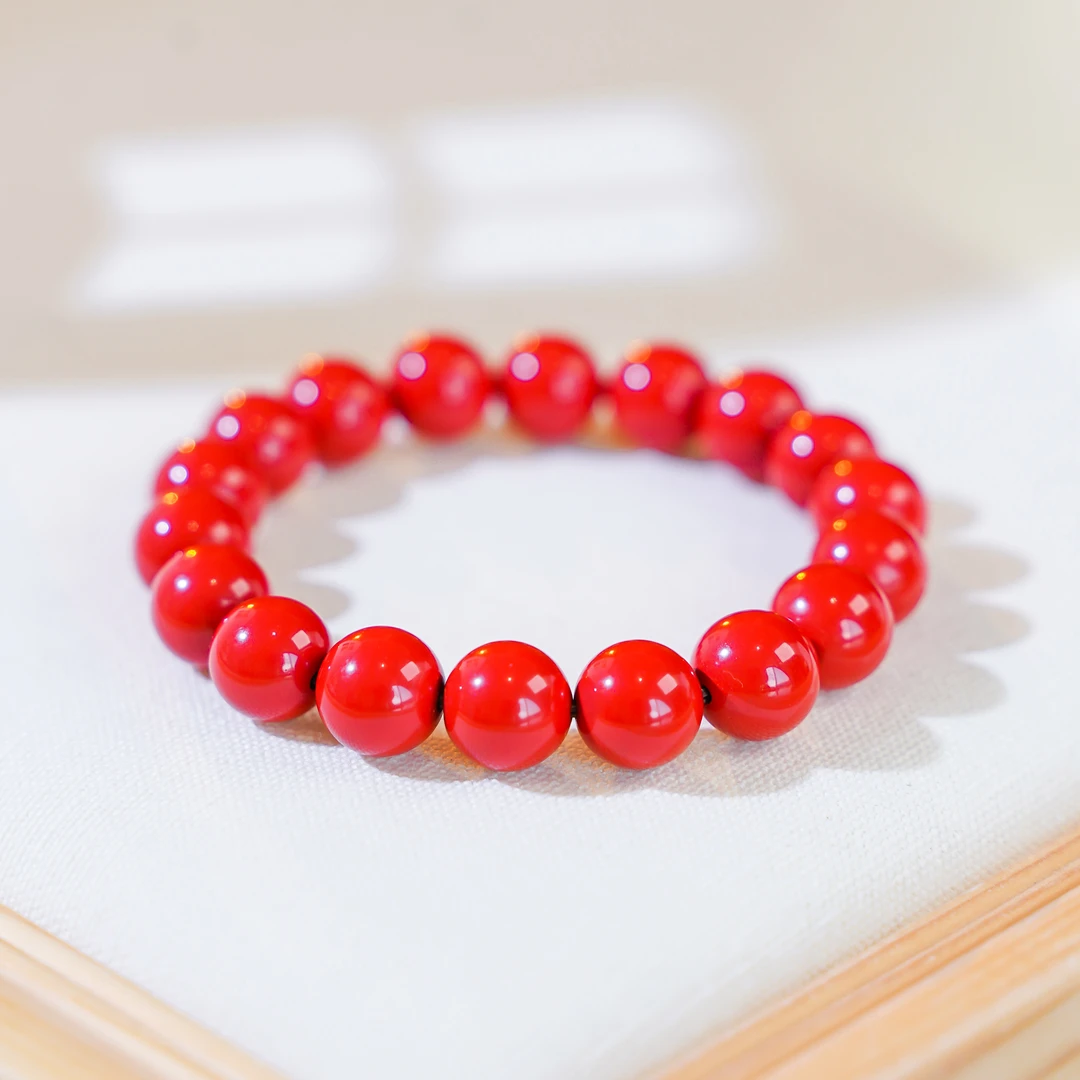 含辰砂工艺品水飞红砂高含量朱砂手串8mm圆珠手链【山予雅集】