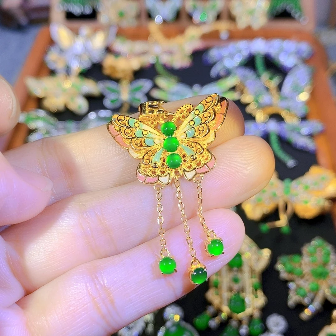 吊坠(不含链)银S925镶嵌翡翠