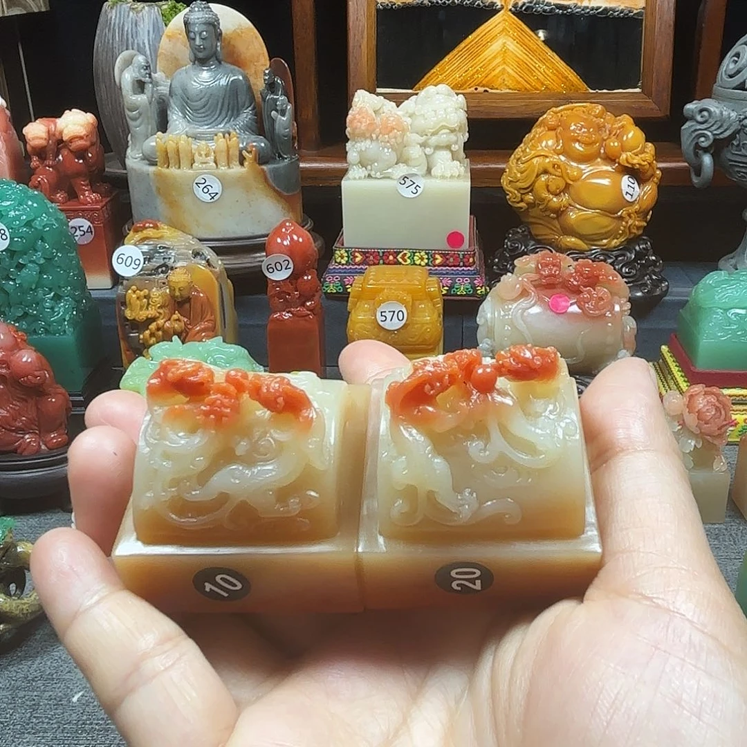 印石寿山石螭虎对章