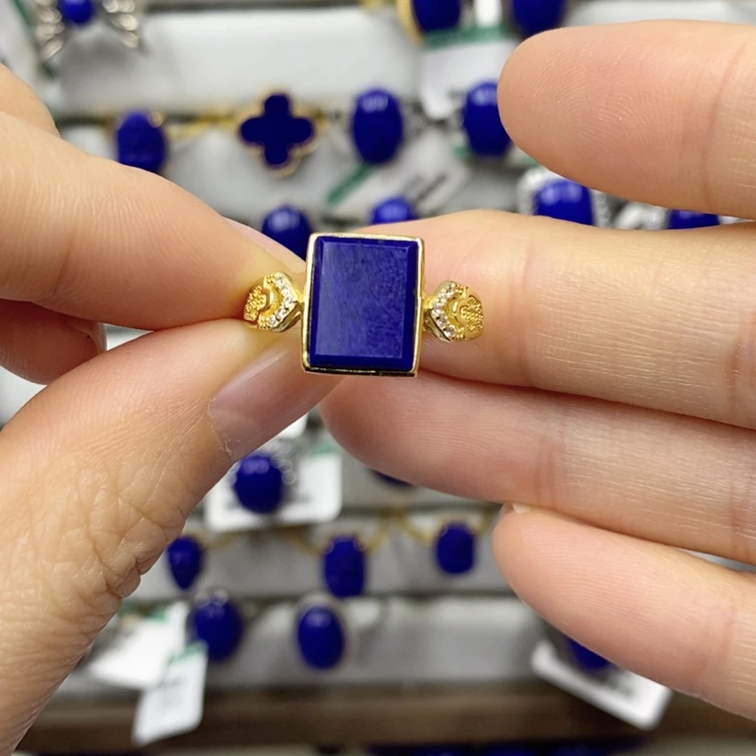 青金石戒指银S925镀金镶嵌